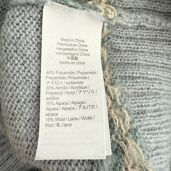 J.Crew Fair Isle Yoke Puff-Sleeve Alpaca Wool Sweater Nordic Style Blue Cream, M - Picture 12 of 12